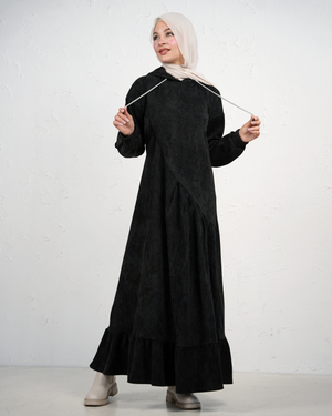 Casual Flowy Maxi Dress with Asymmetric Details - Black