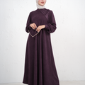Flowy Jilbab with Side Pleats and Long Sleeves - Dark Mauve
