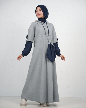 Casual Jilbab with Matching Bag - Grey