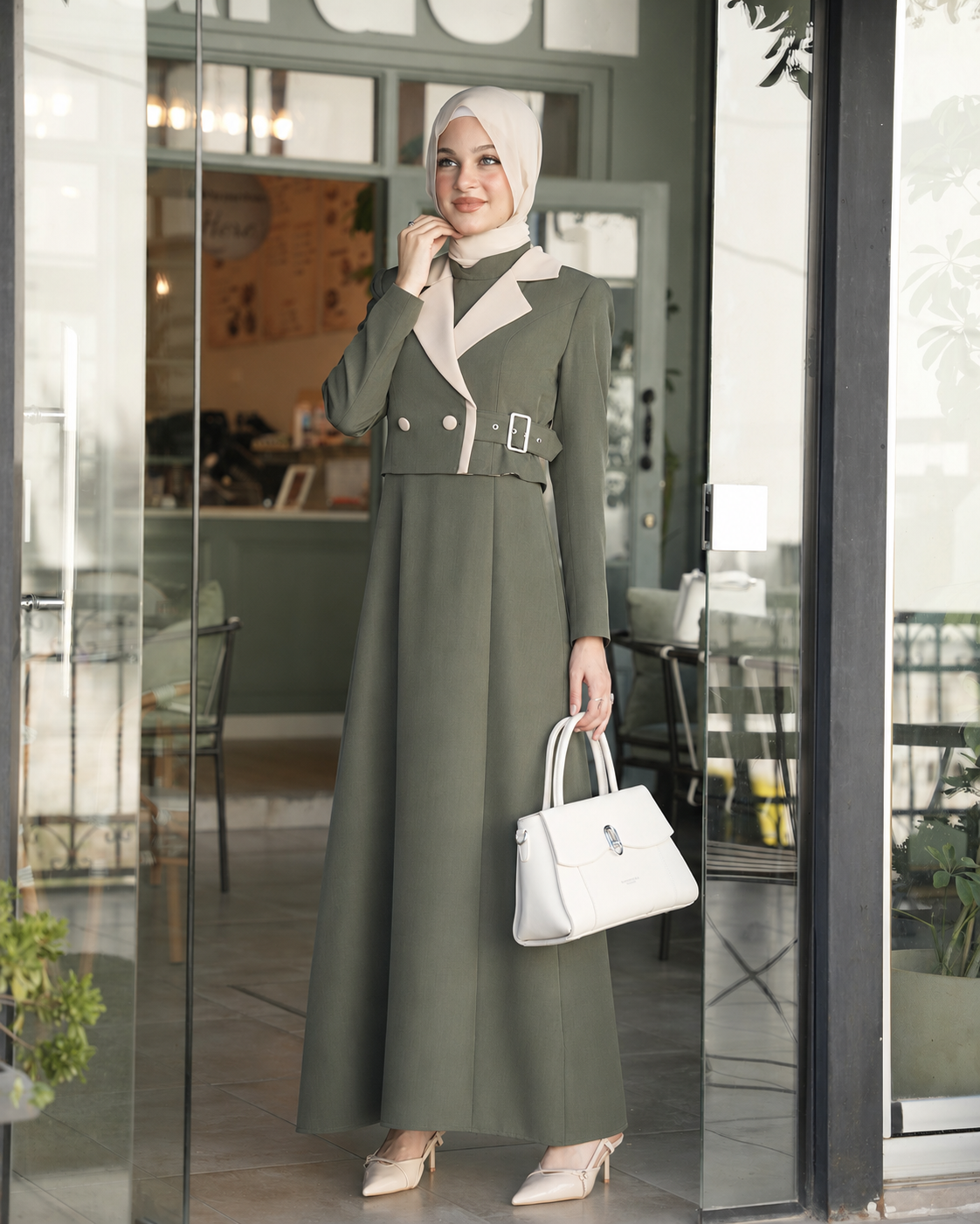 Elegant Long Dress with Jacket and Side Belt:11270