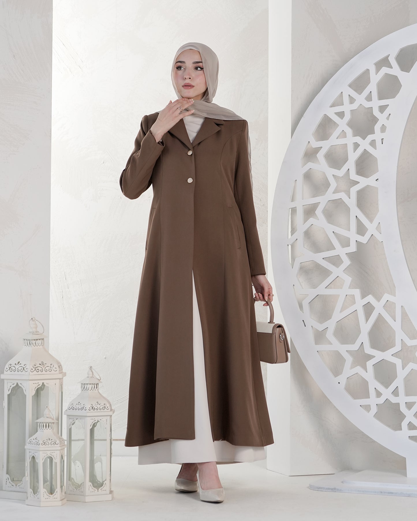 Two-Piece Long Coat Set – Refined Modest Elegance:10700