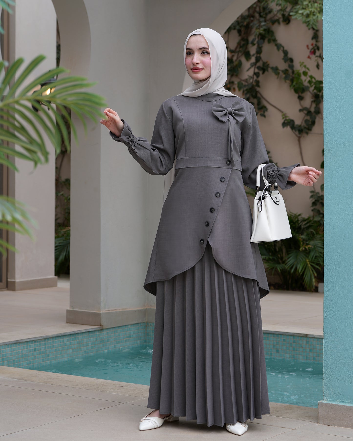 Elegant Two-Piece Pleated Skirt Set for Eid:10730