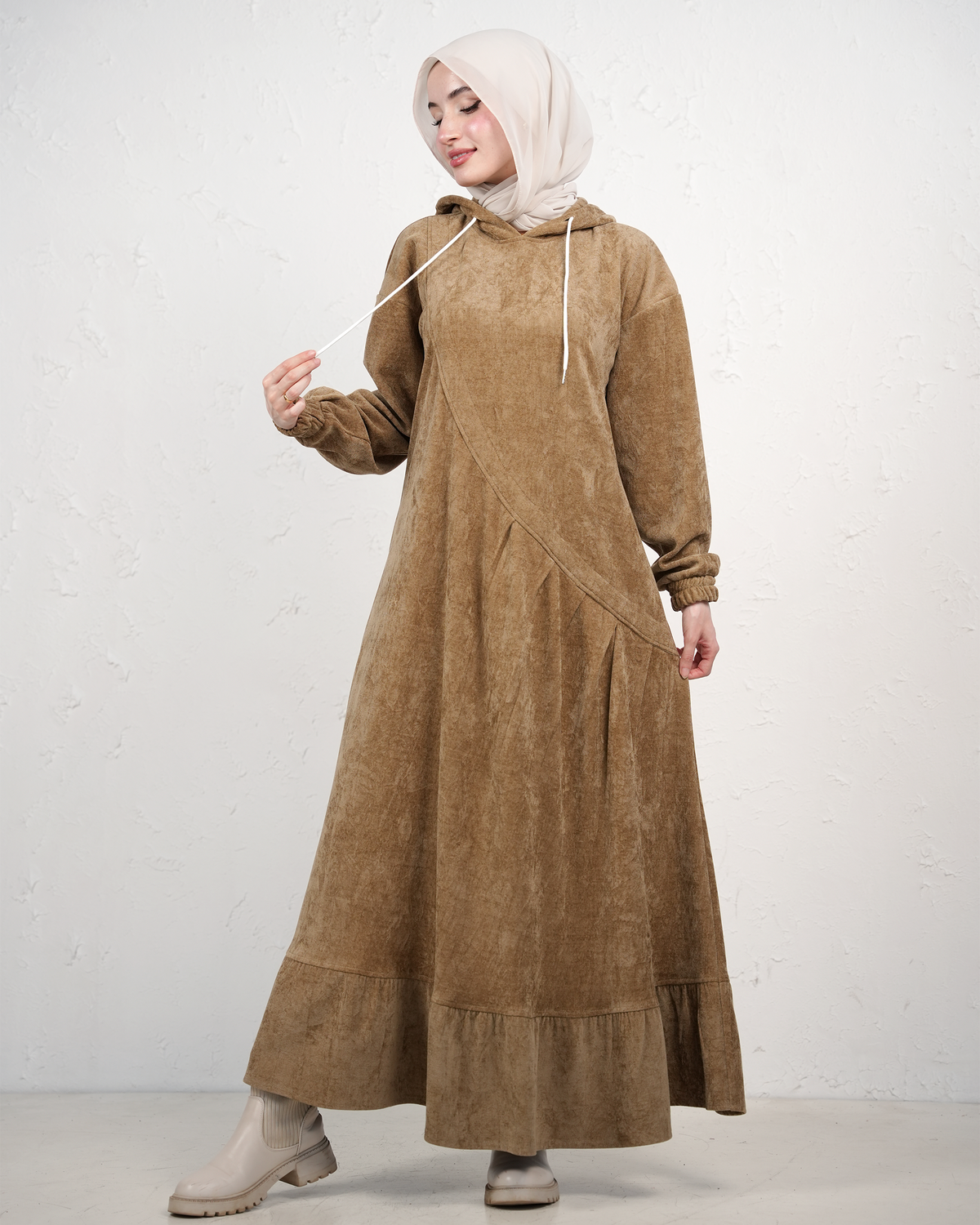 Casual Flowy Maxi Dress with Asymmetric Details - Beige