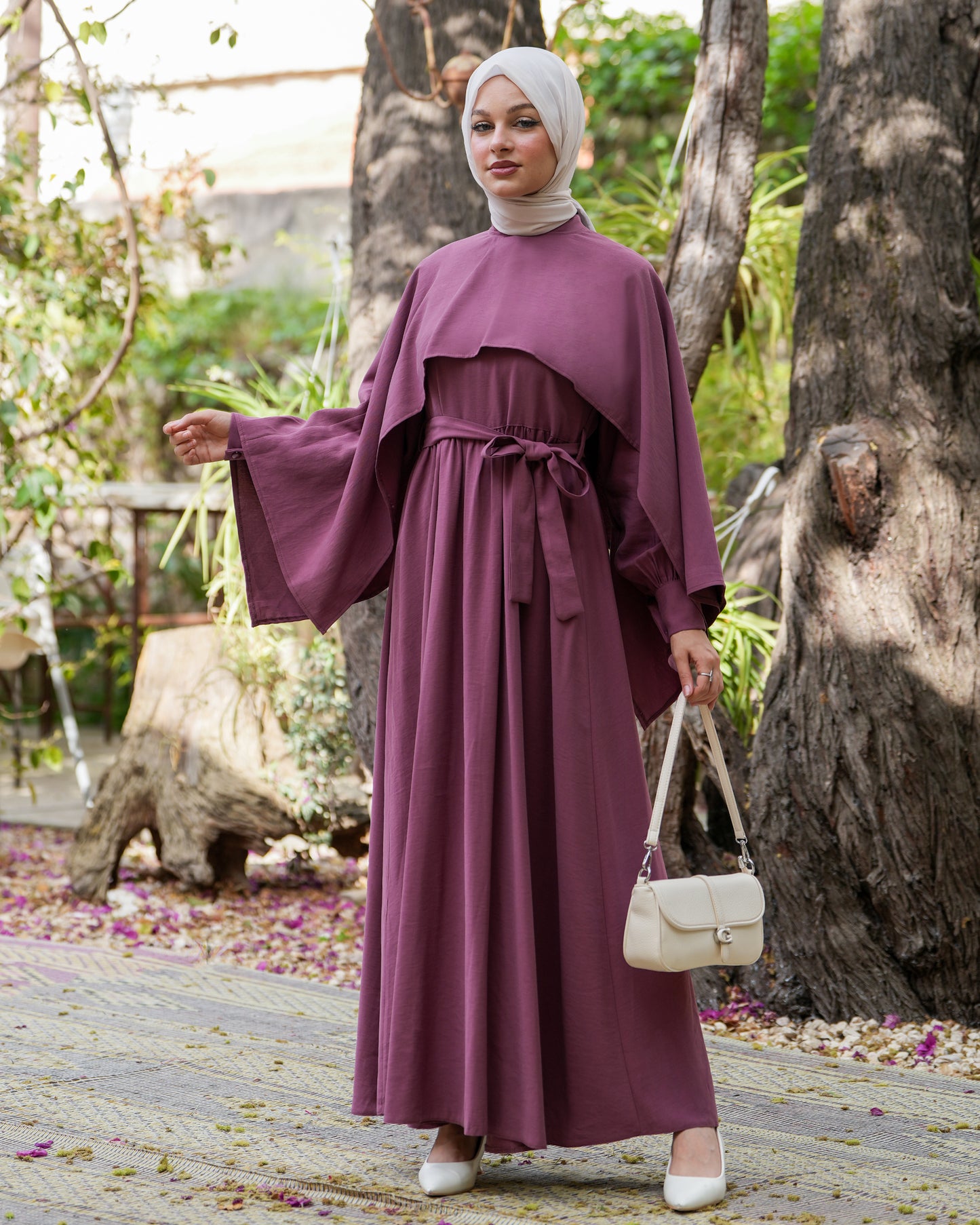 Elegant Modest Dress with Cape Detail:11180