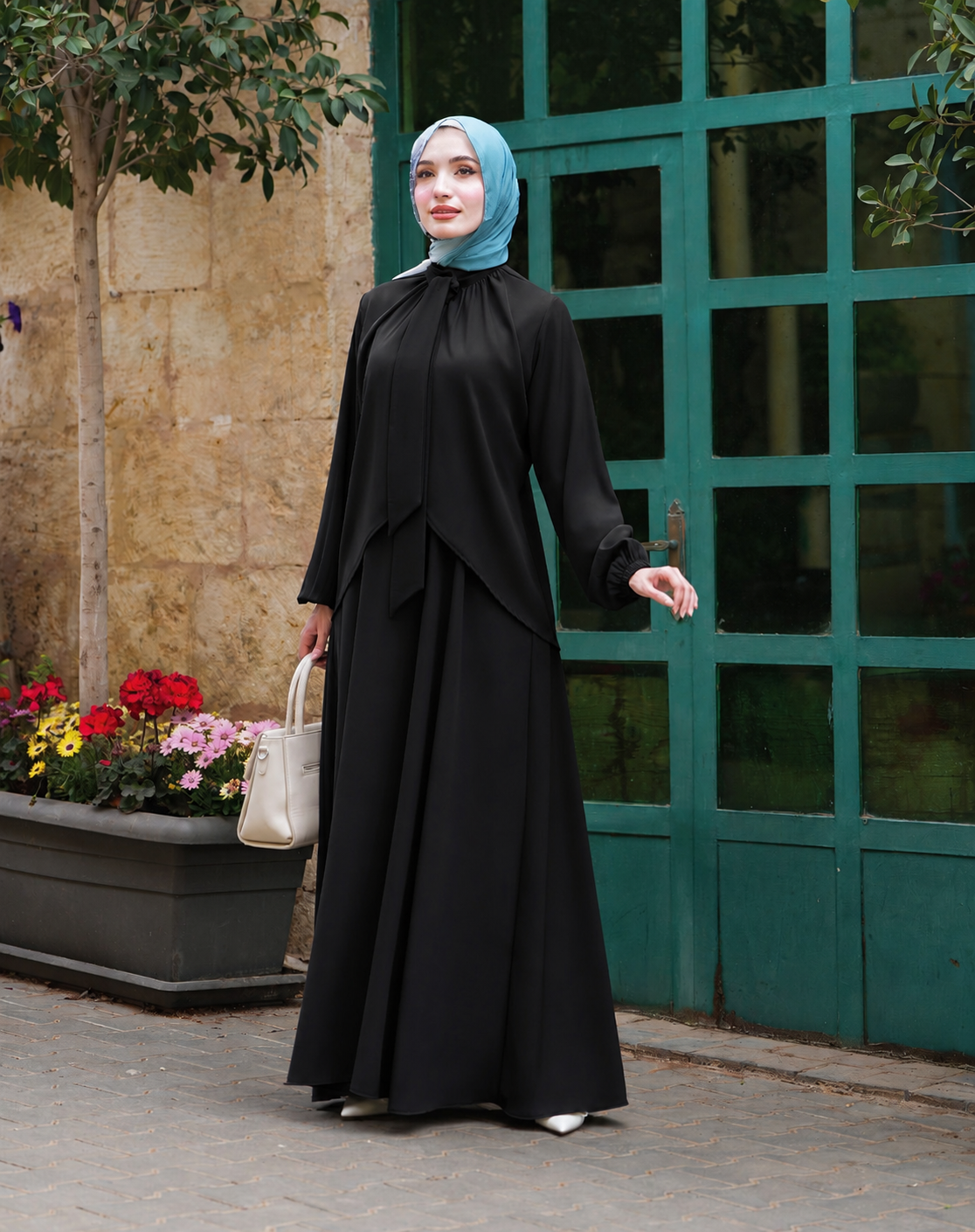 Flowy women's maxi dress with a distinctive neckline detail