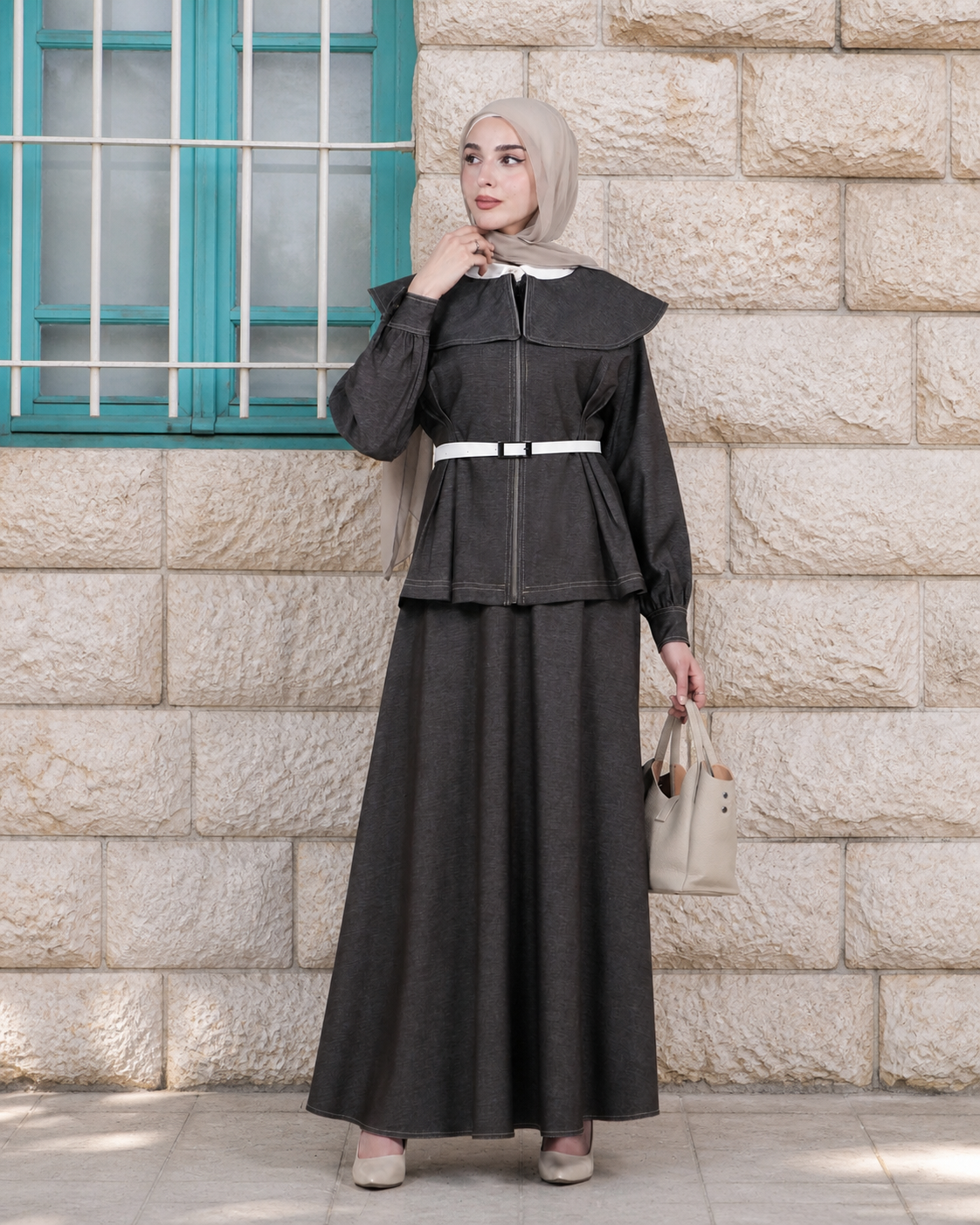 Elegant Modest Set (Skirt, Shirt & Jacket):11080